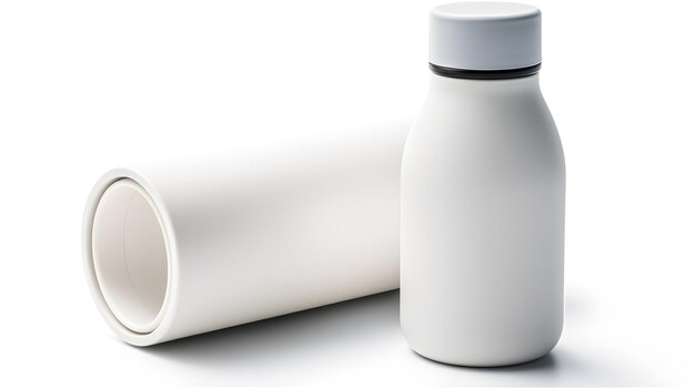 Uma garrafa branca e um rolo de papel