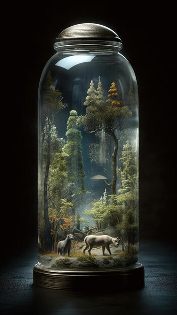 Uma garrafa com uma imagem de animais dentro dela