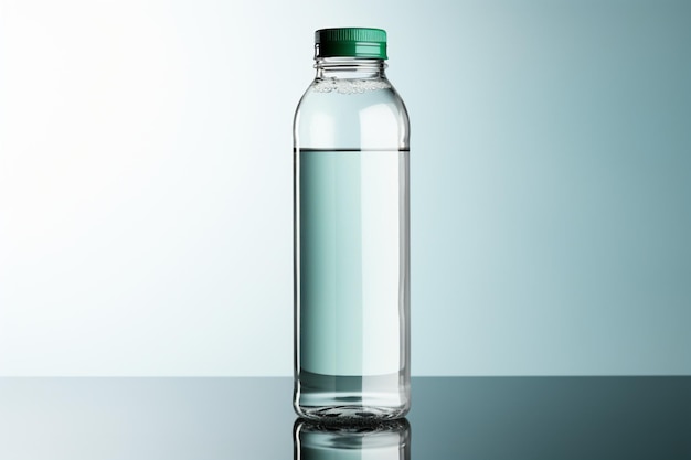 Uma garrafa de água 3D vívida sozinha contra uma tela branca e limpa