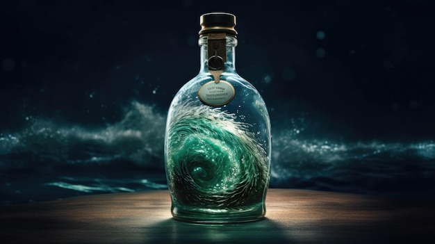 Uma garrafa de álcool com uma onda saindo dela