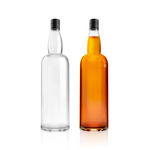 Uma garrafa de álcool em uma renderização 3d de fundo branco