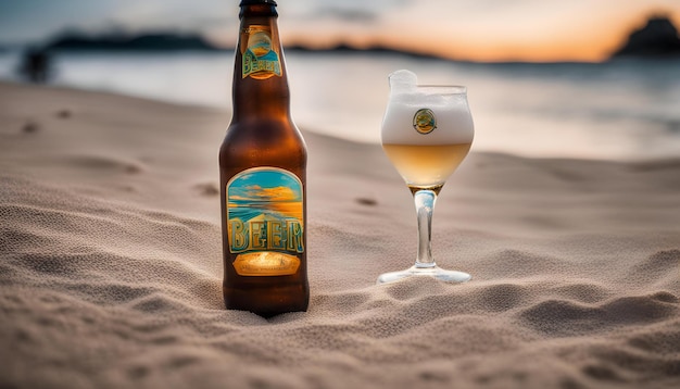Foto uma garrafa de cerveja ao lado de um copo de cerveja