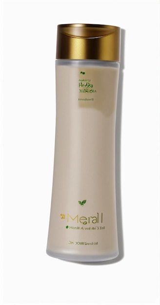 uma garrafa de líquido de cor dourada está em um fundo branco