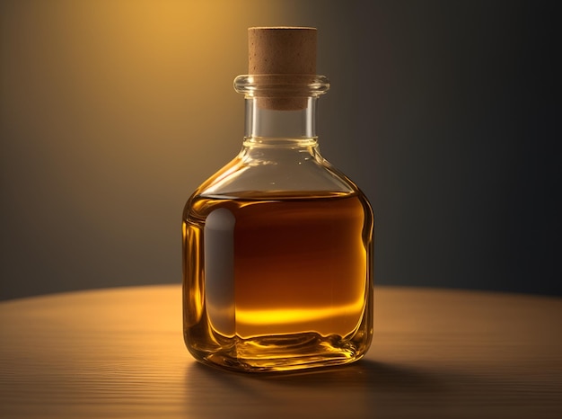 Foto uma garrafa de óleo com uma tampa marrom na parte superior