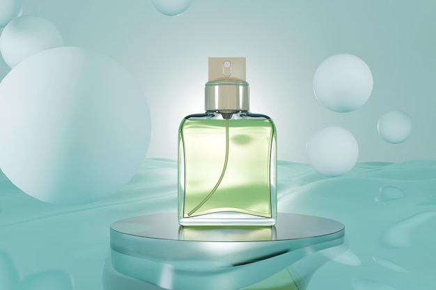 Uma garrafa de perfume de pé na água Modelo 3D realista