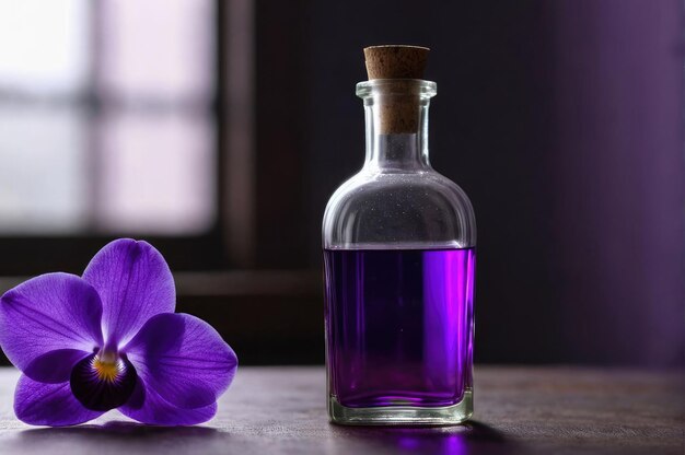 Foto uma garrafa de perfume mágico com flores.