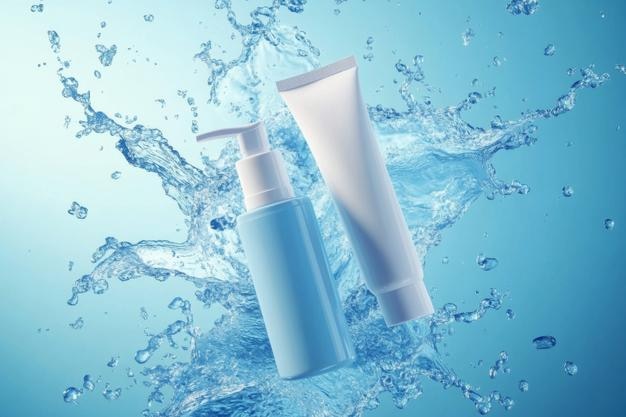 uma garrafa de shampoo e loção na água