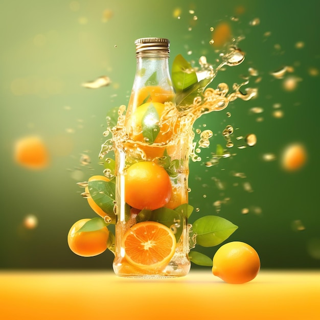 uma garrafa de suco de laranja com as palavras "limões" no fundo