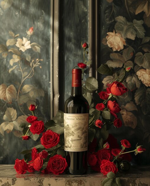 Foto uma garrafa de vinho com um rótulo que diz vinho