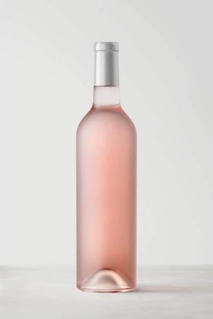 uma garrafa de vinho rosa sobre uma mesa