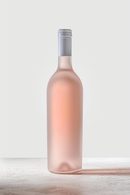 uma garrafa de vinho rosa sobre uma mesa