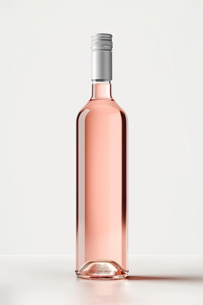 uma garrafa de vinho rosa sobre uma mesa