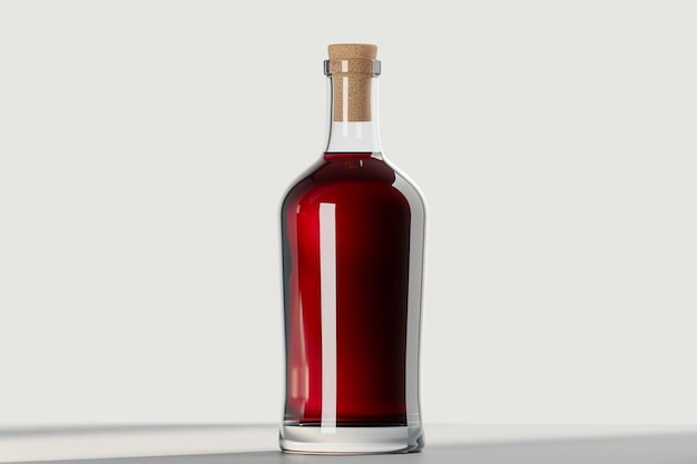 uma garrafa de vinho tinto sobre uma mesa