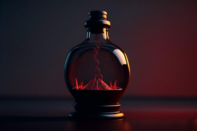 Uma garrafa mágica com líquido vermelho.
