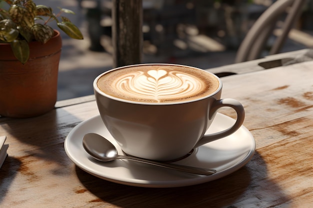 Uma generosa xícara de café em uma bandeja de madeira