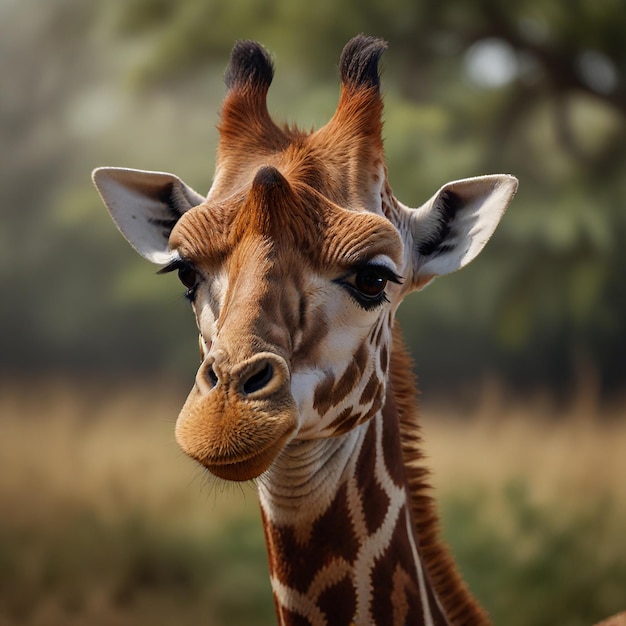 uma girafa com um pescoço longo e alguns pequenos chifres na cabeça