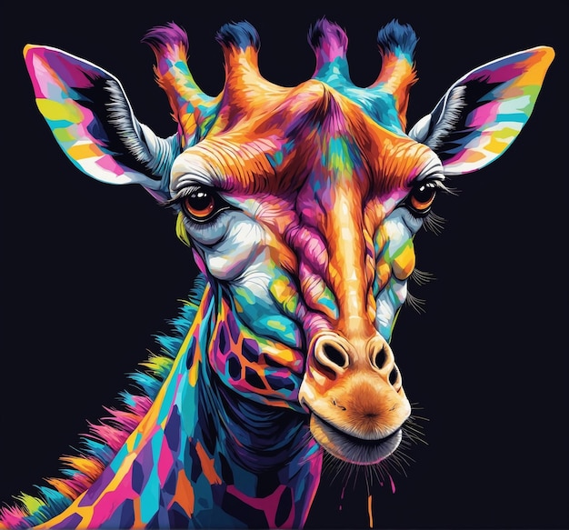 uma girafa com uma crina colorida e as palavras girafa nele