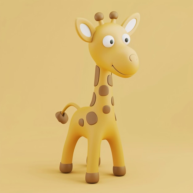 uma girafa de brinquedo com uma cabeça amarela e um olho preto e um fundo marrom girafa bonita mundo de imagens 3D