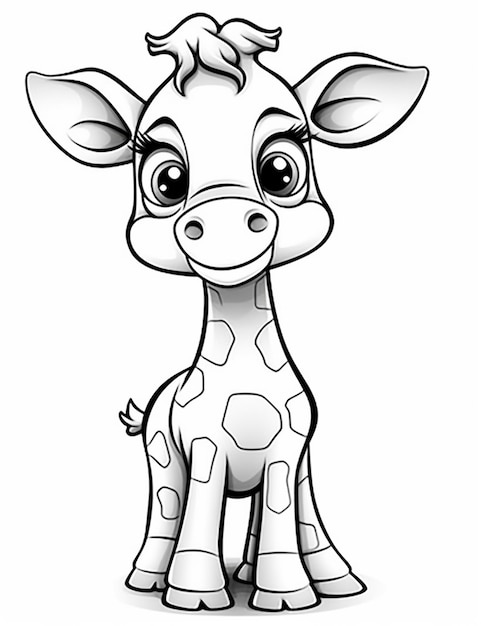 Foto uma girafa de desenho animado com olhos grandes e uma ia generativa de pescoço longo