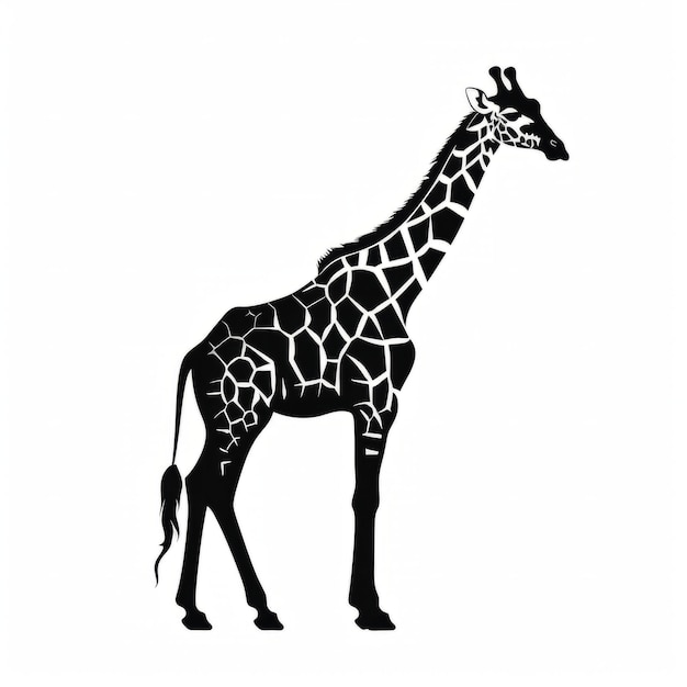 Foto uma girafa de silhueta em pé em um fundo branco