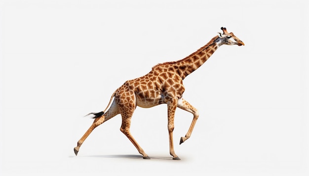 Uma girafa está correndo com a palavra girafa nela.