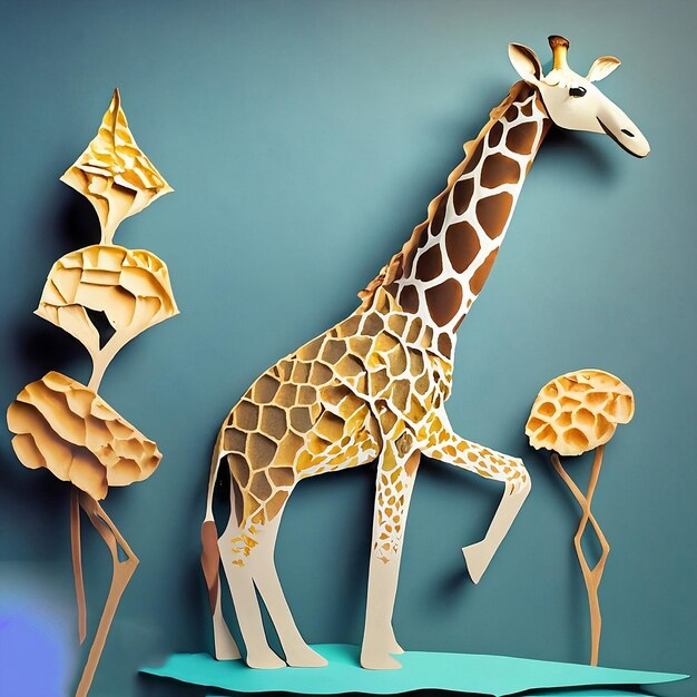 Uma girafa feita por girafas está em uma prateleira.