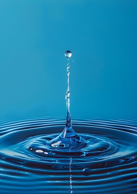 Uma gota atinge as águas fundo azul brilhante alta resolução