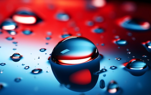 Uma gota de água em uma superfície azul