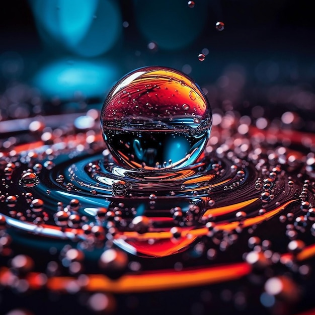 uma gota de água está a ser derramada numa bolha.
