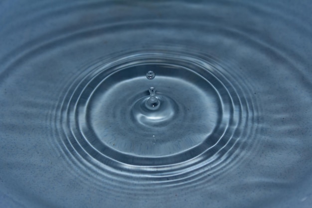 Uma gota de água está caindo em uma tigela azul.
