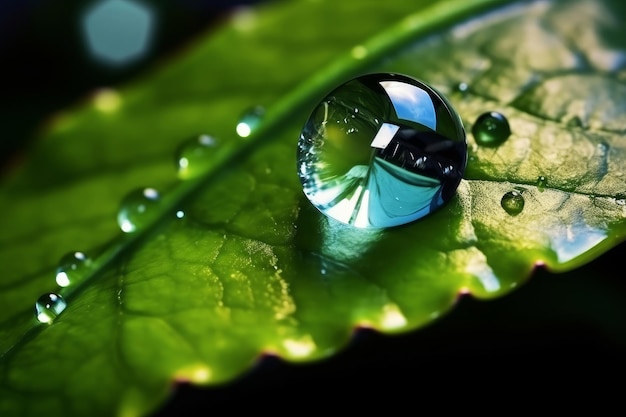 Uma gota de água está em uma folha