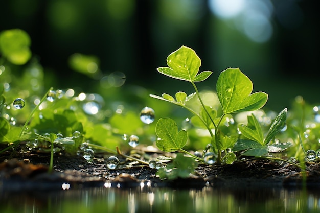 Uma gota de água numa folha verde.