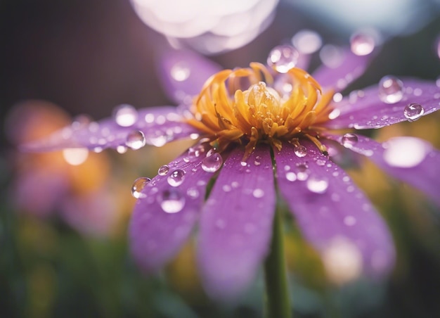 Uma gota de chuva que nutre a flor belas flores com gotas de água