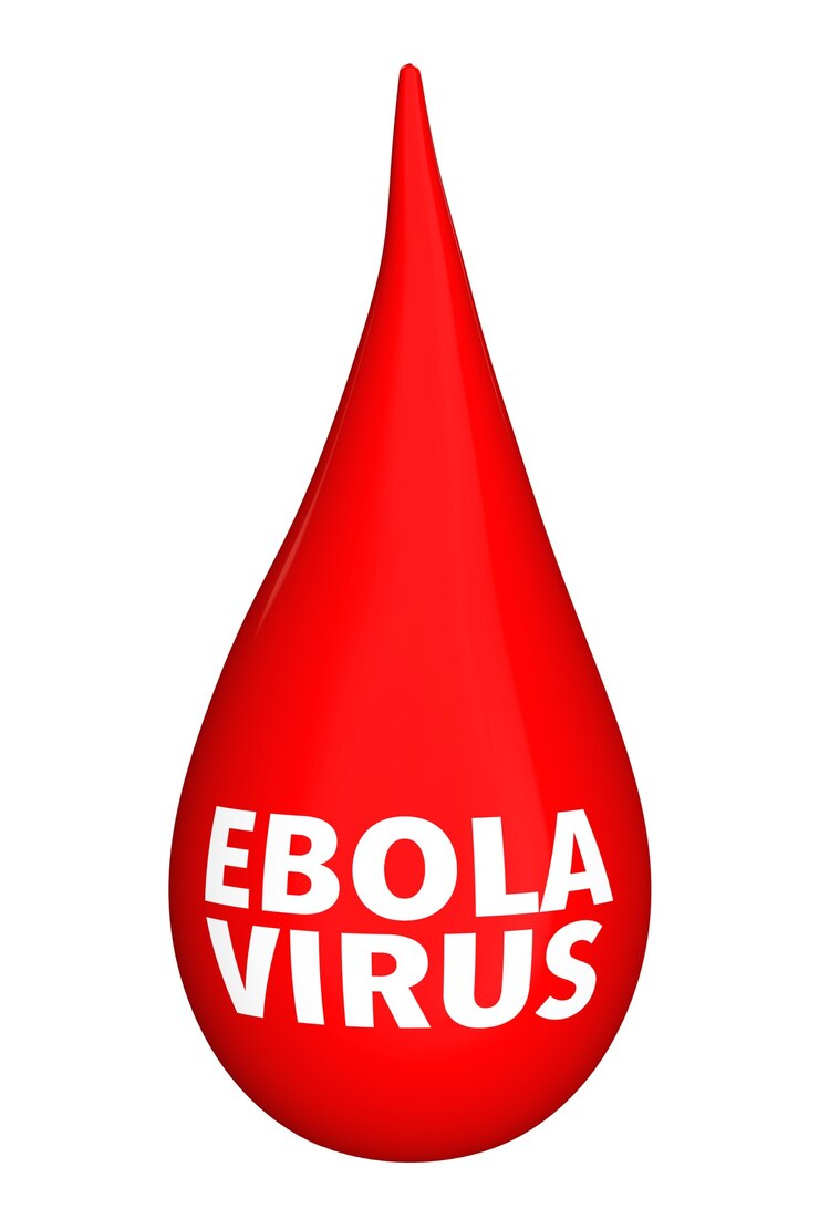 Foto uma gota de sangue com o sinal do ebola em um fundo branco