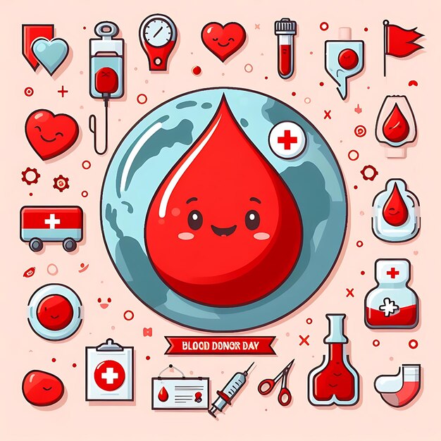Foto uma gota de sangue vermelha com muitos símbolos diferentes e um coração vermelho