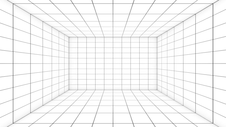 Foto uma grade de linhas em uma sala branca vazia serve como uma sugestão visual um espaço com uma grade de medição de distância uma grade view3d rendering