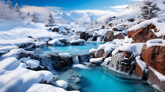 uma grande cachoeira coberta de neve e gelo