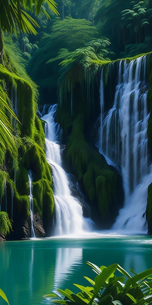 Foto uma grande cachoeira no meio de uma floresta verdejante