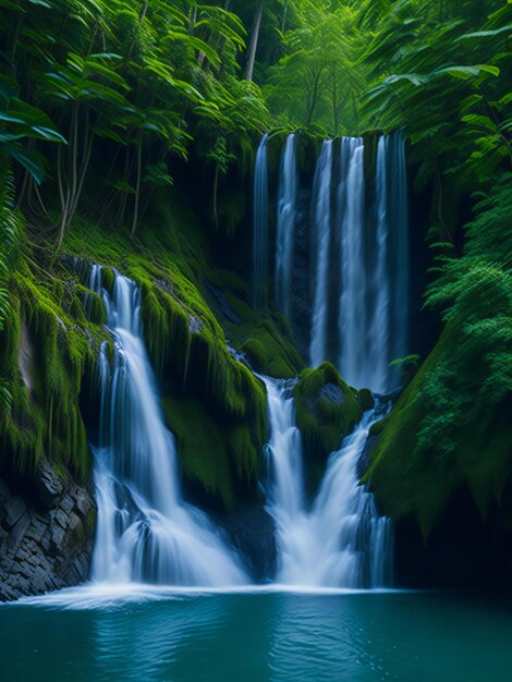 uma grande cachoeira no meio de uma floresta verdejante