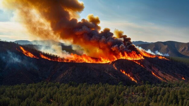 Uma grande coluna de fumaça saindo de uma montanha