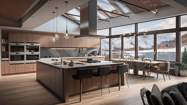 Uma grande cozinha com uma ilha central no meio da sala Imagem generativa de IA Casa da Noruega