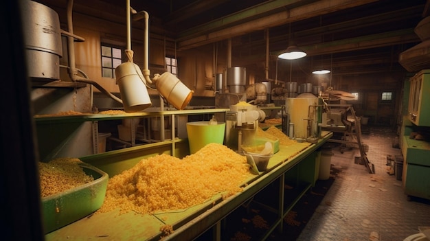 Uma grande cozinha industrial com uma grande quantidade de comida.