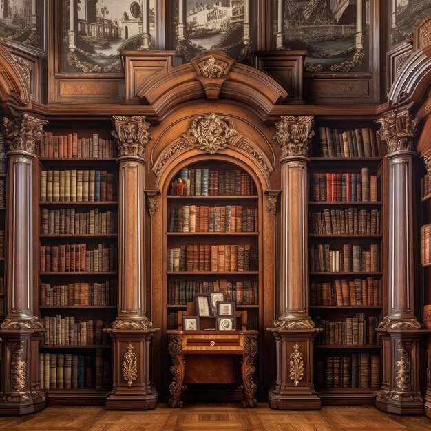 uma grande e luxuosa biblioteca privada de estilo antigo