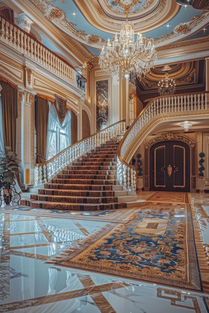 Foto uma grande escada de luxo num palácio perfeita para conceitos elegantes de design de interiores.