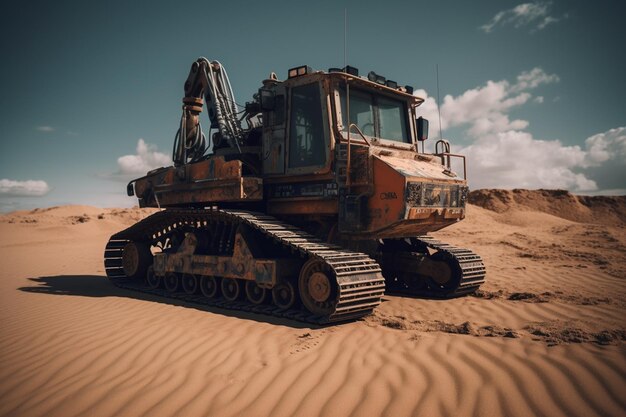 Uma grande escavadeira no deserto com a palavra escavadeira.