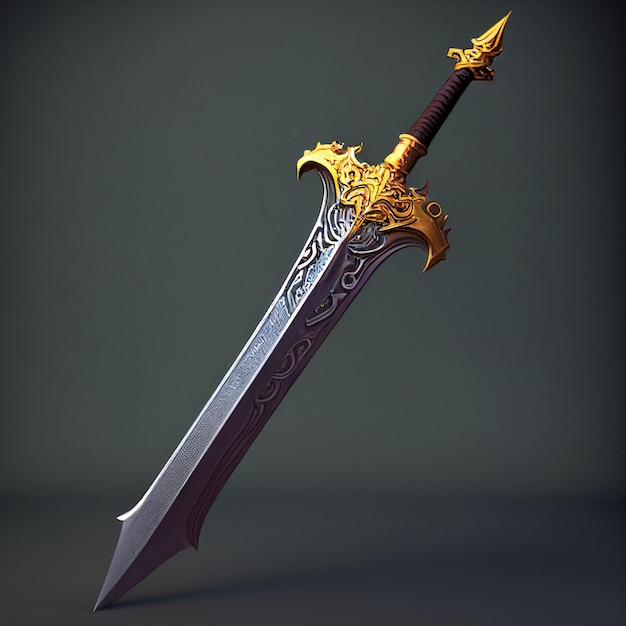 Uma grande espada com um desenho decorativo nela.