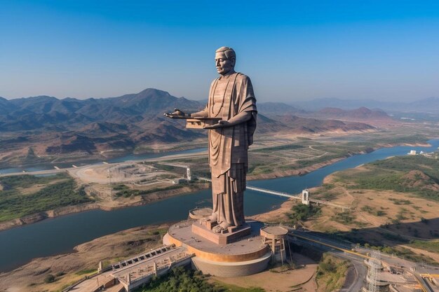 Foto uma grande estátua de um homem segurando um livro na mão