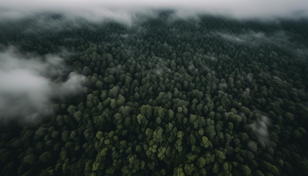Uma grande floresta de árvores com um céu nublado acima