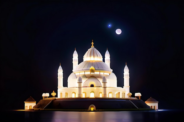 uma grande mesquita branca iluminada à noite