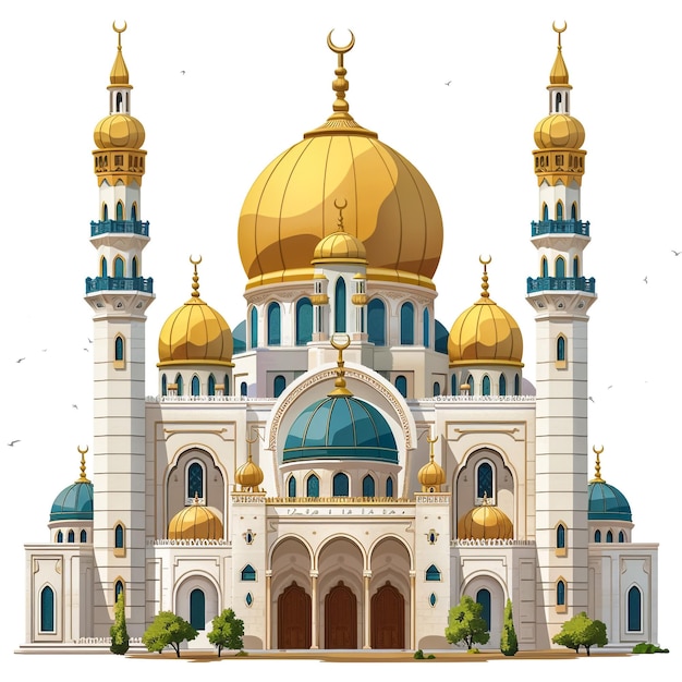 Uma grande mesquita muçulmana uma ilustração raster tridimensional com linhas de contorno destacando os detalhes da construção renderização 3d